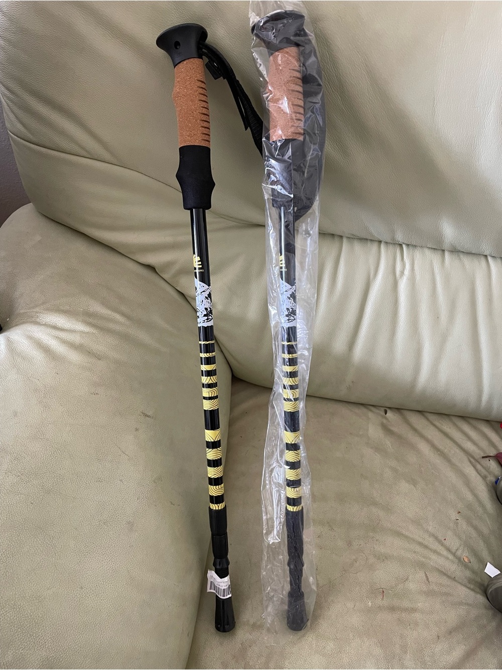 Pair of Black and Yellow Adjustable Walking Canes with Cork Grip